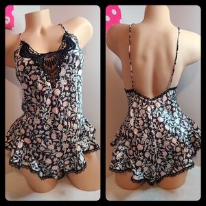 VTG 80s Indulgence Floral Satin Flutter Teddy Bodysuit Size Lg